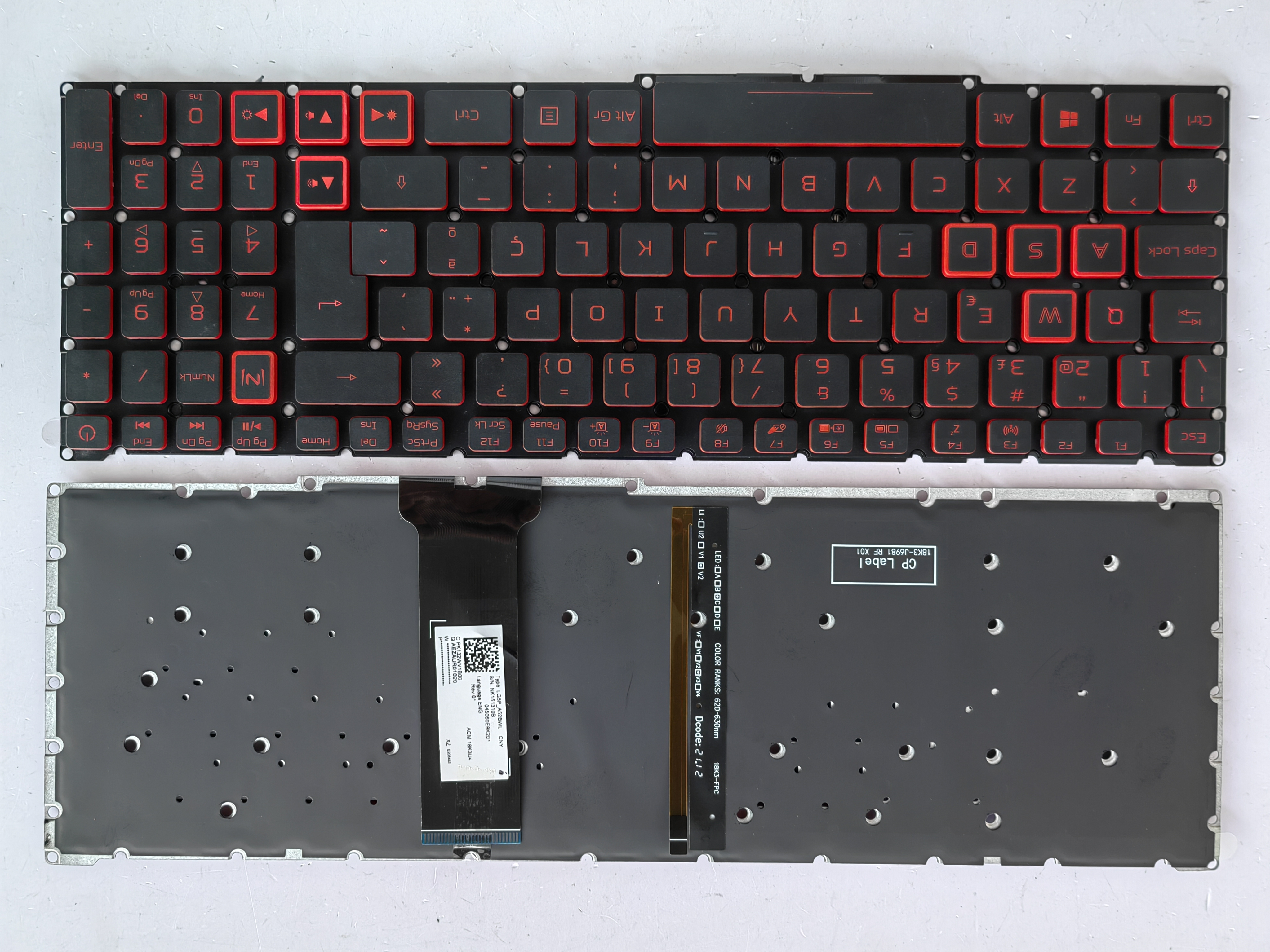 Picture of New Replacement Laptop Keyboard For ACER AN515-54 BLACK Backlit,Red Printing,Red side (OEM) PO Layout